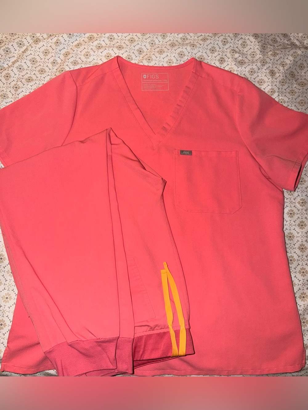 FIGS Neon Coral Pink Catarina Scrub Top and Jogger Pants: 2XL